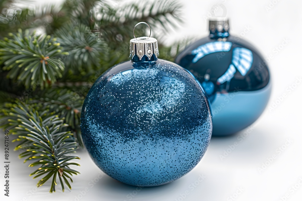 Christmas Holiday Winter Blue Ornaments and Pine Branch for Festive Decoration Christmas Holiday Winter Blue Ornaments and Pine Branch for Festive Decoration