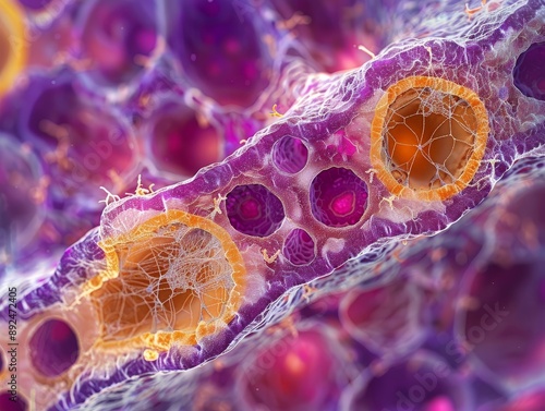 Detailed High-Resolution View of Cambium Cells in Stem Cross-Section with Emphasis on Meristematic Cells and Growth Layers under Bright Lighting photo