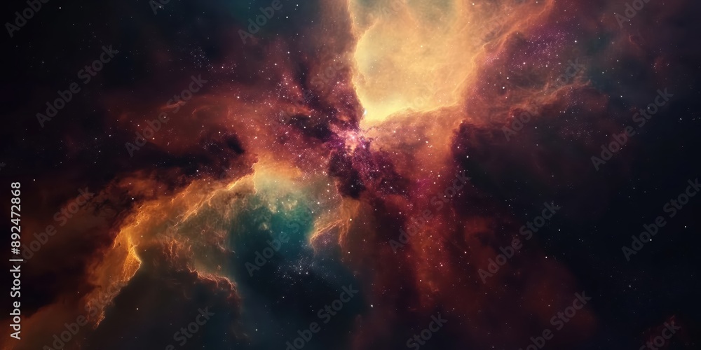 Fototapeta premium Colorful space galaxy cloud nebula. Stary night cosmos. Universe science astronomy. Supernova background wallpaper created by ai