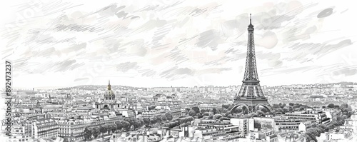 Obraz na płótnie Hand-drawn sketch of Eiffel Tower with Paris cityscape. w salonie