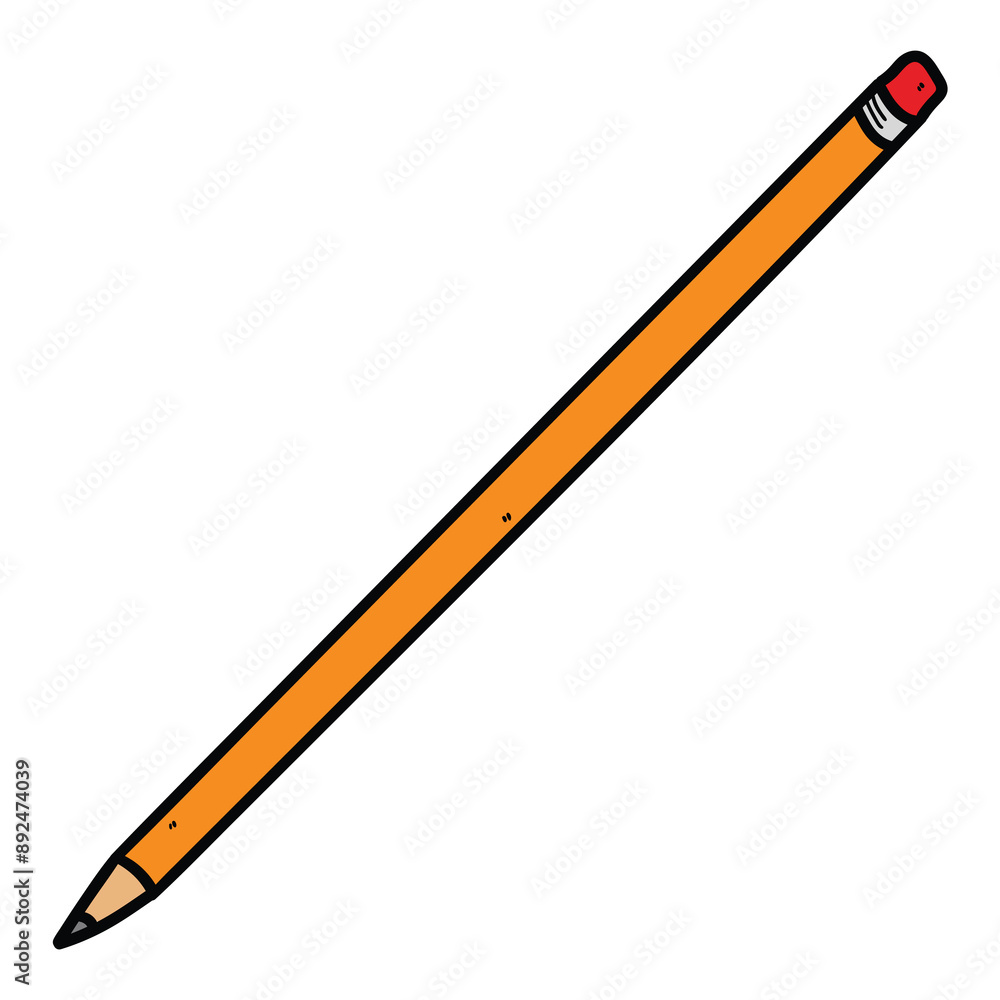 Hand drawn cartoon pencil with eraser on white background. Hand drawn cartoon pencil with eraser on white background.