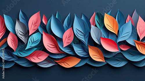 Fototapeta Naklejka Na Ścianę i Meble -  Elegant colorful tree with vibrant leaves hanging branches illustration background. Bright color 3d abstraction wallpaper for interior mural painting wall art decor. Ai	