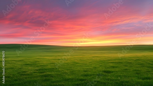 sunset over green field