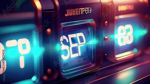 Time lapse of calendar clock in 1 year in futuristic lighting