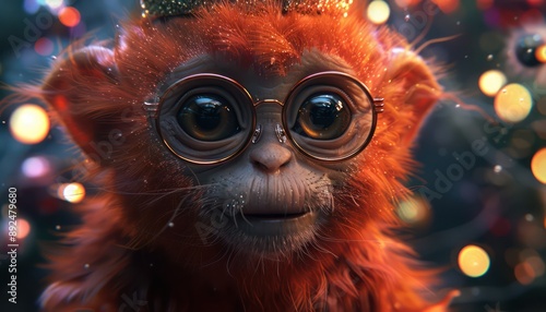 Cute Monkey Wearing Party Hat and Glasses, Festive Celebration, Holiday Fun, Adorable Animal, Christmas Spirit, New Year's Eve, Party Animal, Monkey in Glasses, Festive Decor, Holiday Cheer, Happy