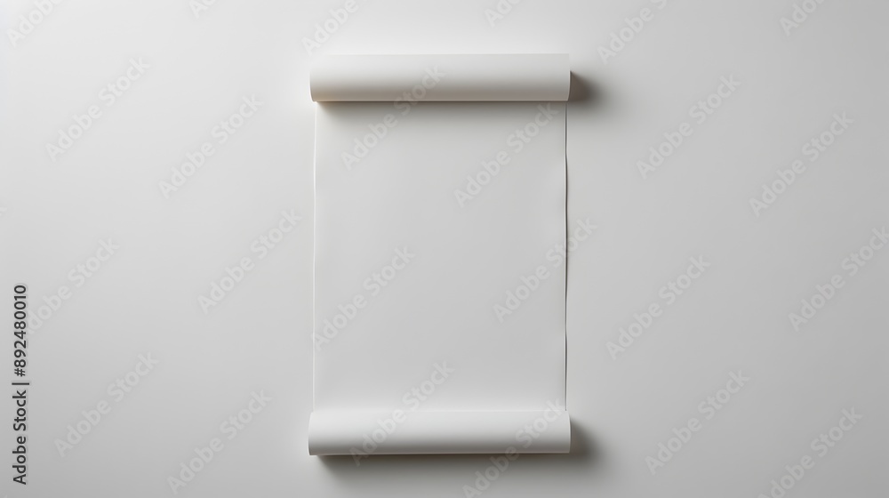 Minimal White Rolled Paper Mockup on Plain Wall Background Minimal White Rolled Paper Mockup on Plain Wall Background