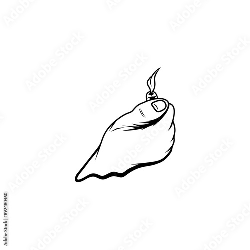 right hand lights a match in black and white vector line art