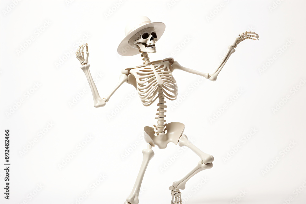 dancing skeleton with hat on white background dancing skeleton with hat on white background