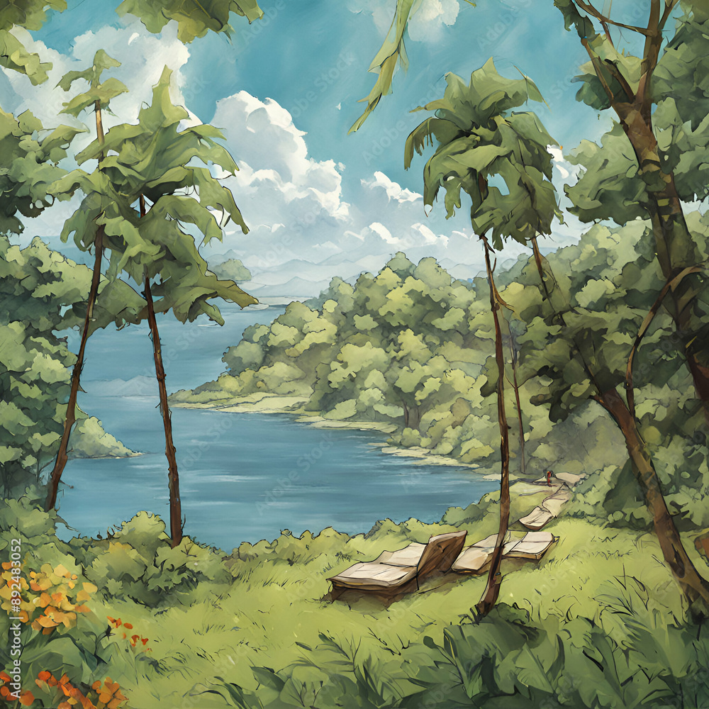 tropical island with palm trees