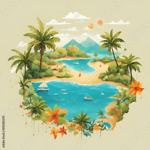 Obraz na płótnie beach with palm trees w salonie