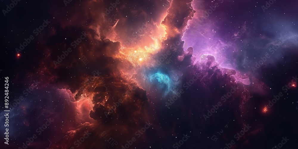 Obraz premium Colorful space galaxy cloud nebula. Stary night cosmos. Universe science astronomy. Supernova background wallpaper created by ai
