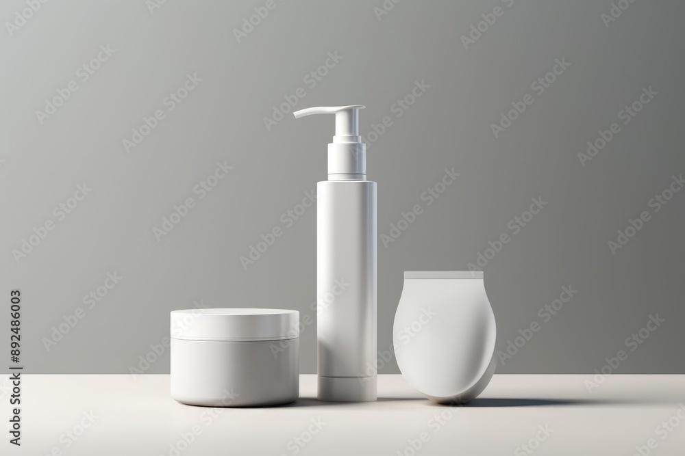 Minimalist Skincare Product Mockup with Jar, Pump Bottle, and Tube on Clean White Surface - High Resolution Beauty Concept Minimalist Skincare Product Mockup with Jar, Pump Bottle, and Tube on Clean White Surface - High Resolution Beauty Concept