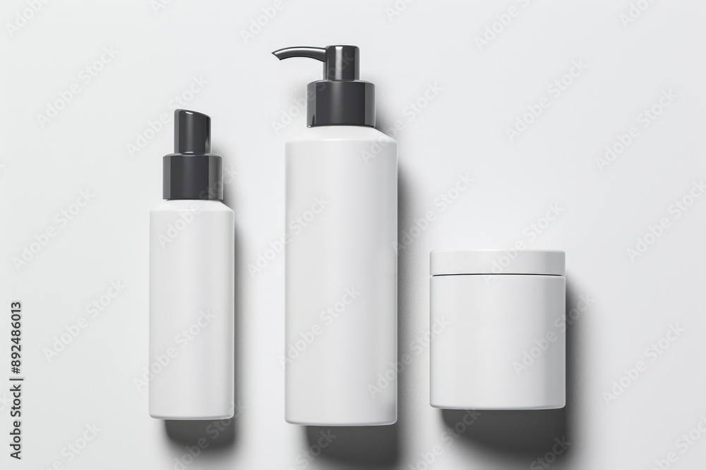 Minimalist Skincare Product Mockup with Jar, Pump Bottle, and Tube on White Surface in High Resolution Minimalist Skincare Product Mockup with Jar, Pump Bottle, and Tube on White Surface in High Resolution