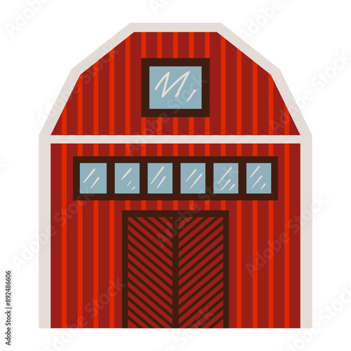 Farmhouse for animals or horses  isolated on white background. Front view, flat style.