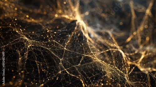 bstract web of gold and black threads, sprawling across a matte background, perfect for luxurious and high-end text placement