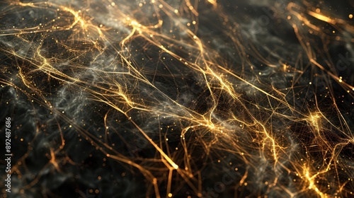 bstract web of gold and black threads, sprawling across a matte background, perfect for luxurious and high-end text placement