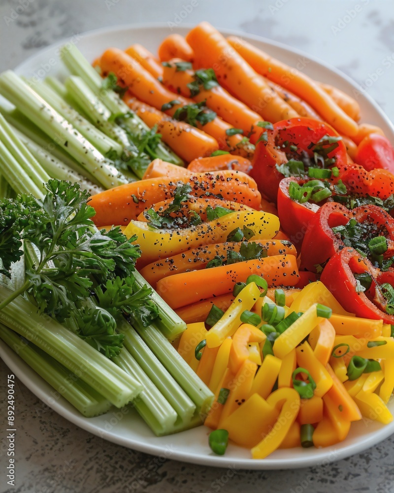 a white plate topped with cut up vegetables