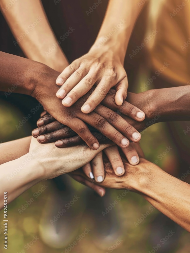 A group of people placing their hands together in unity and friendship A group of people placing their hands together in unity and friendship
