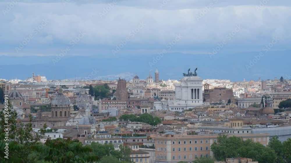 Panning shot of Rome old city center after sunset. Rome, Italy. Illuminated houses and St Peter's Cathedral In Vatican, Rome Panning shot of Rome old city center after sunset. Rome, Italy. Illuminated houses and St Peter's Cathedral In Vatican, Rome