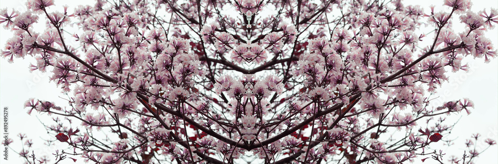 Galho de árvore cereja com muitas flores cor de rosa. Galho de árvore cereja com muitas flores cor de rosa.