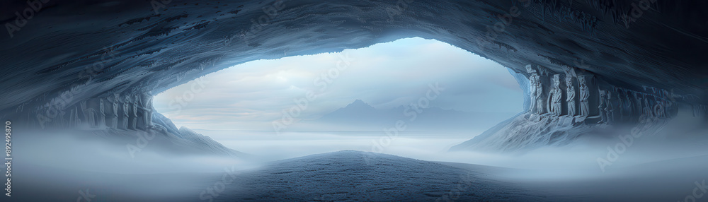 Surreal frozen cave with mist and ice, creating a mysterious and ethereal landscape. Perfect for nature, adventure, and fantasy themes. Surreal frozen cave with mist and ice, creating a mysterious and ethereal landscape. Perfect for nature, adventure, and fantasy themes.