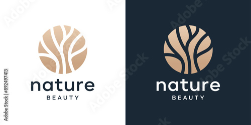High-quality Tree, plants and flower logo design template. Abstract leaf outline round icon 
