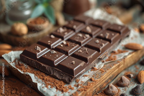 Artisanal Chocolate Bar with Cocoa and Nuts