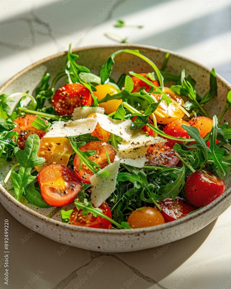 a bowl of salad with tomatoes, cheese, and spinach a bowl of salad with tomatoes, cheese, and spinach