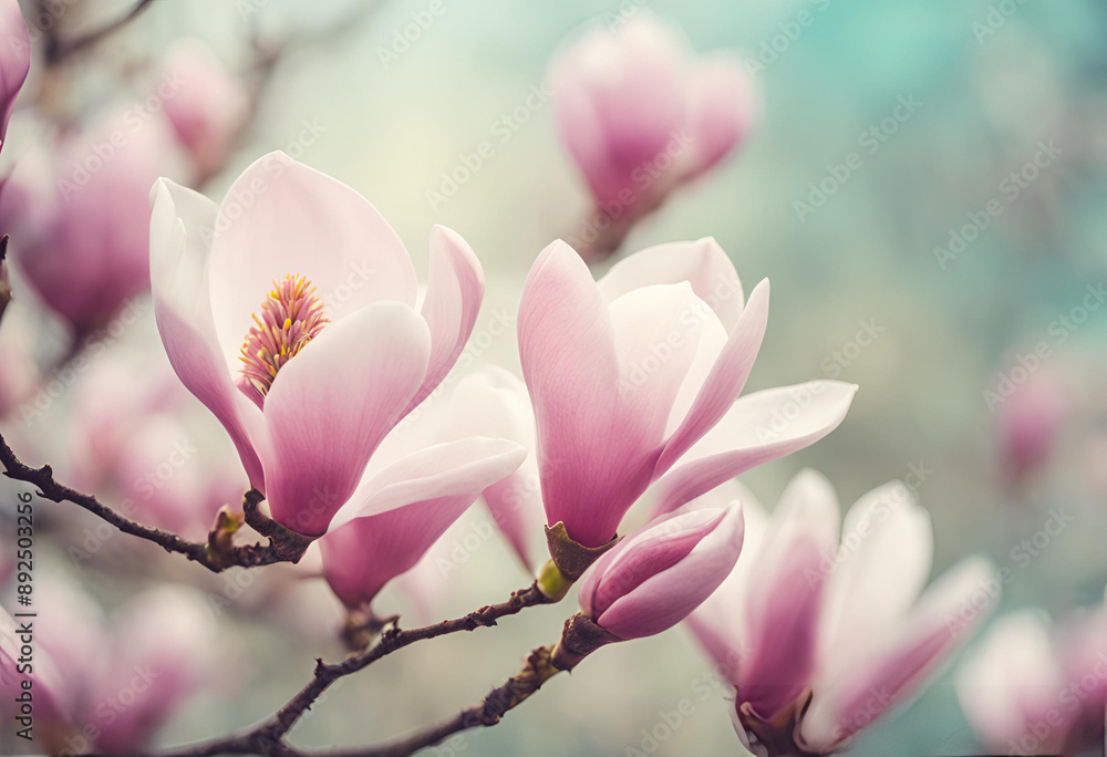 Soft Focus Springtime: Lovely Magnolia Blossoms in a Pastel Floral Frame Soft Focus Springtime: Lovely Magnolia Blossoms in a Pastel Floral Frame