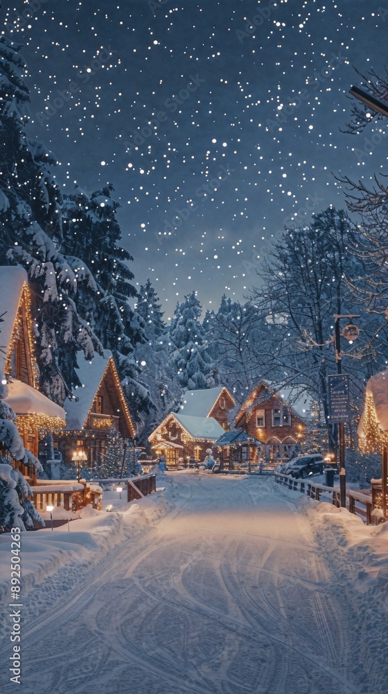 a snow covered street with a lot of lights on it a snow covered street with a lot of lights on it