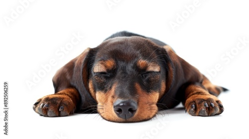 Sleepy Dachshund Puppy on White Background © Alex