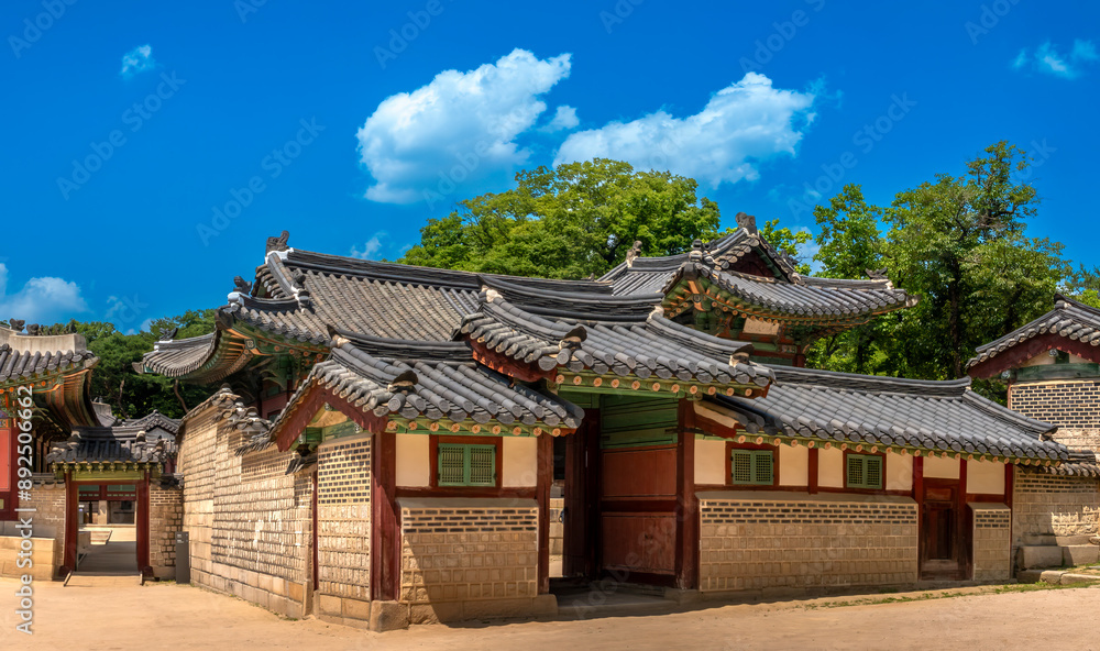 Obraz premium Ruins of the Changdeokgung Palace, an architectural jewel partially rebuilt, a today, Jongno District, Seoul, South Korea