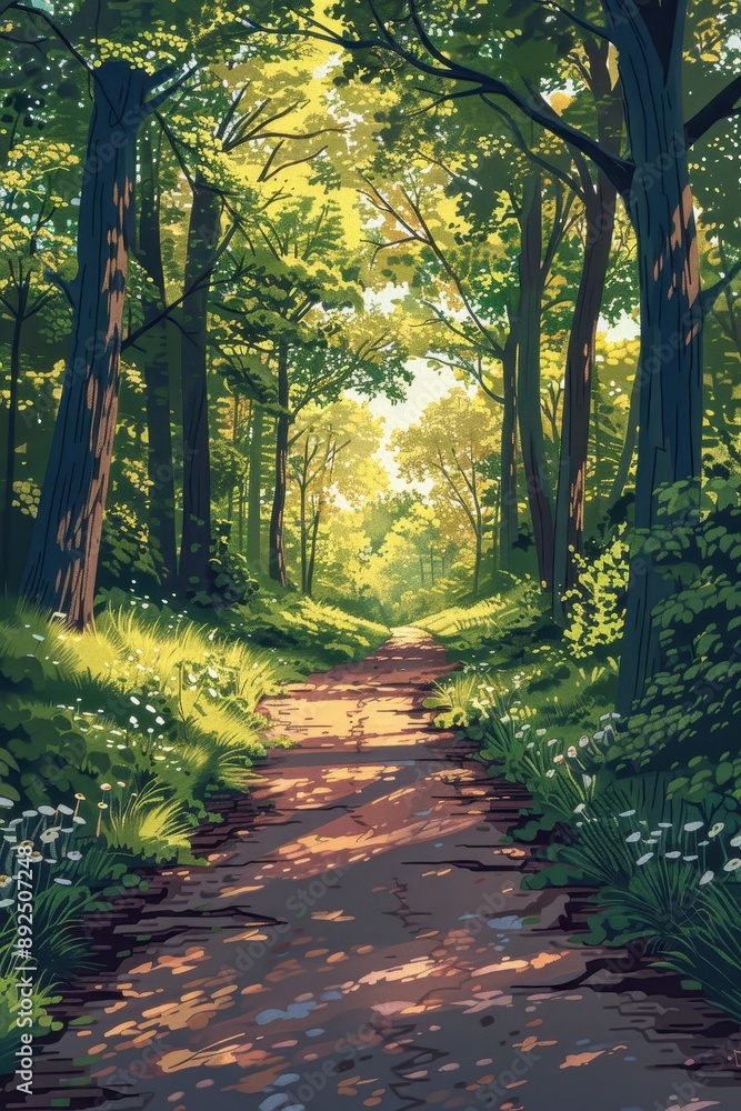 Fototapeta premium Sunlit Path Through Lush Forest