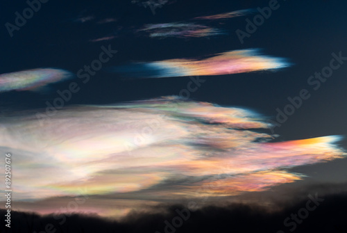 mother of pearl clouds , polar stratospheric clouds with vivid colour 