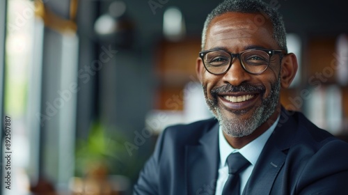 A smiling man in a business attire posing for the camera