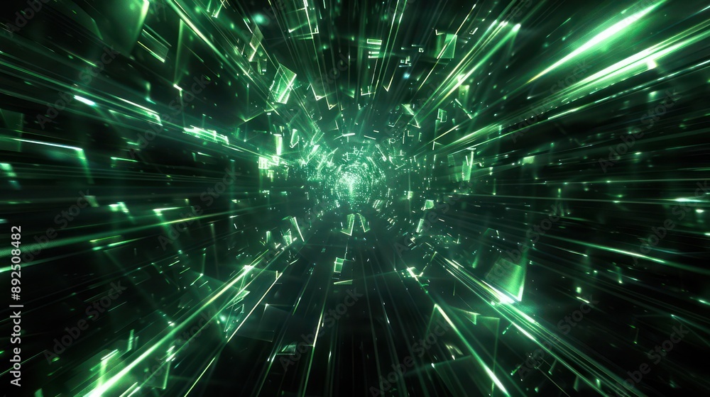 Fototapeta premium Dark plexus backdrop with streaks of bright green, ample text space in the center for vibrant displays