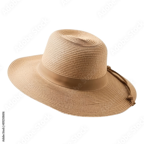 Elegant Straw Sun Hat with Wide Brim Isolated without Background photo