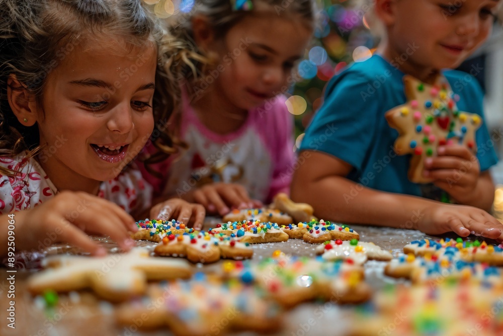 Fototapeta premium a group of children making cookies on a table