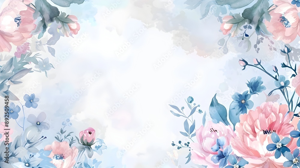 Obraz premium Elegant Floral Border with Delicate Watercolor Peonies and Forget Me Nots