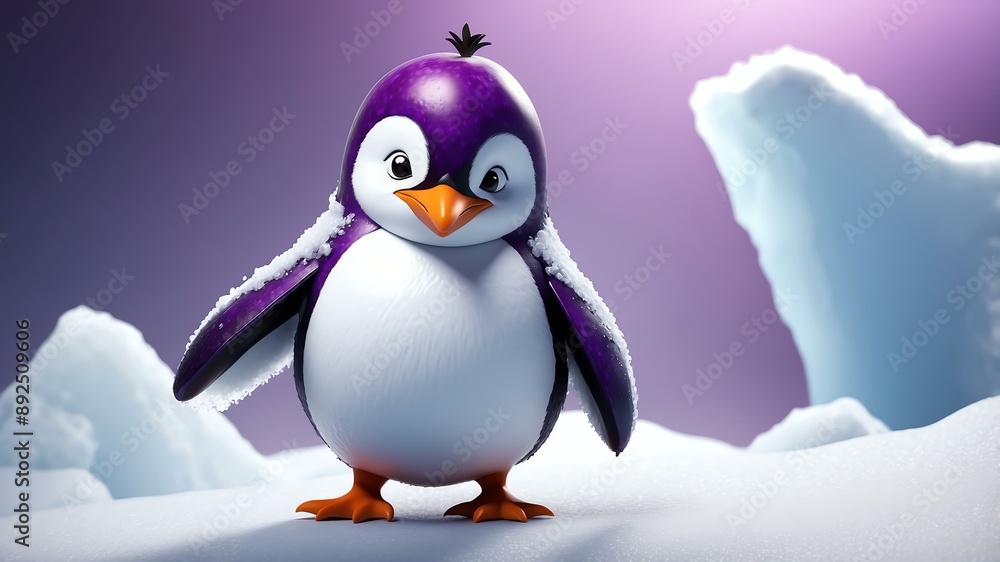 Obraz premium a plum transformed into a penguin with the ski background