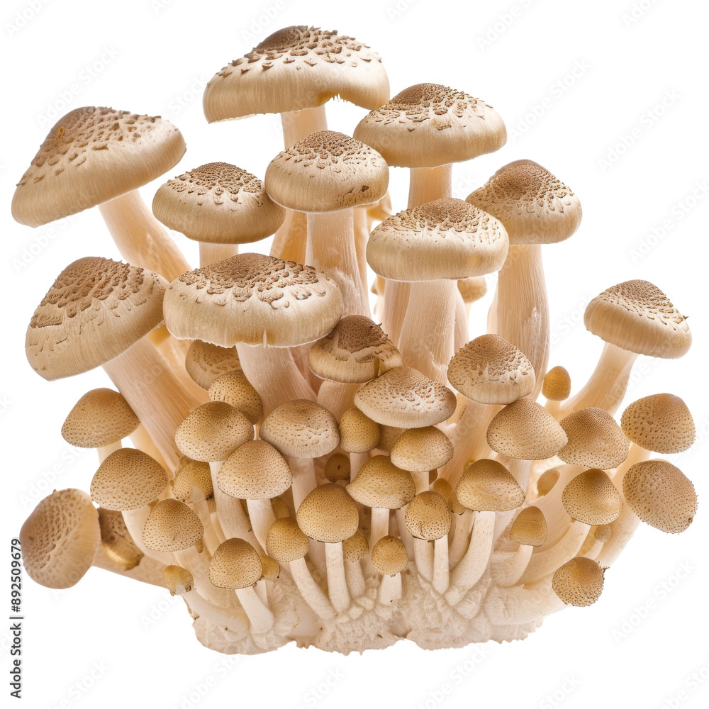 Isolated Cluster of Beech Mushrooms with Creamy Caps Without Background. Isolated Cluster of Beech Mushrooms with Creamy Caps Without Background.