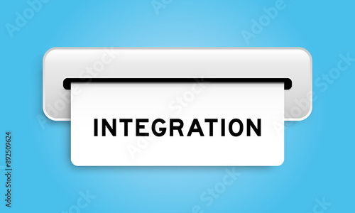 White coupon banner with word integration from machine on blue color background