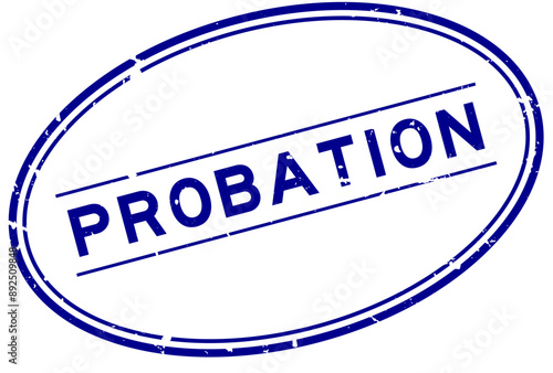 Grunge blue probation word oval rubber seal stamp on white background
