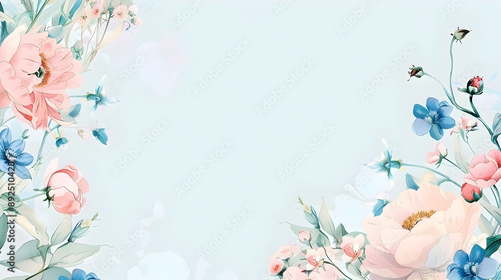 Delicate Floral Border Frame with Pastel Peonies and Forget me nots Blank Space for Motivational Text Delicate Floral Border Frame with Pastel Peonies and Forget me nots Blank Space for Motivational Text