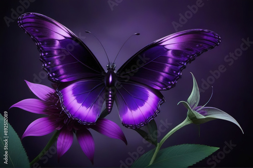 Purple butterfly on a purple flower on a purple background.