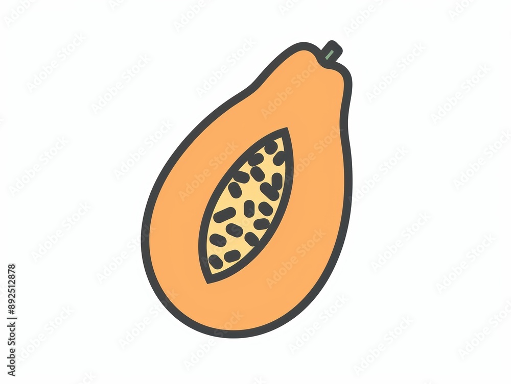 A simple illustration of a papaya, with only one in the center of the image, symbolizing the art. Dynamic on a clean white background. A simple illustration of a papaya, with only one in the center of the image, symbolizing the art. Dynamic on a clean white background.