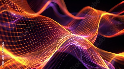 Dynamic orange and purple plexus patterns weaving through a black backdrop, ideal for energetic text displays