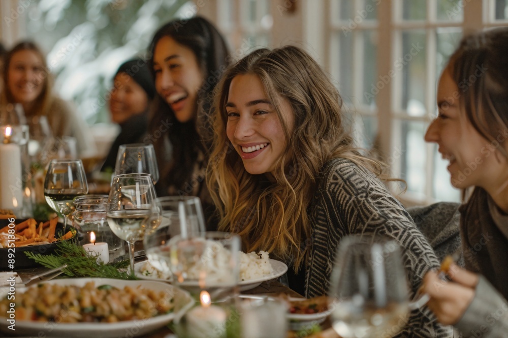 a group of women sitting around a dinner table a group of women sitting around a dinner table