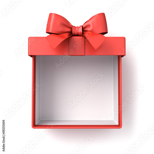 Blank products display showcase present box or top view of red gift box mock up exhibition booth expo isolated on white background with shadow minimal creative idea concepts 3D rendering