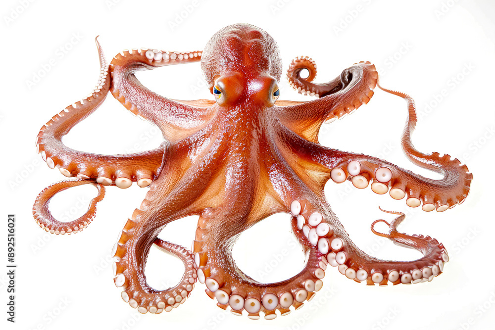 Fototapeta premium An octopus spreads out its eight arms on a white background